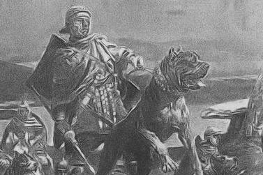 Illustration d'un Cane Corso et d'un soldat romain 