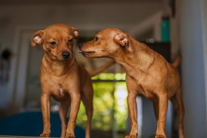 Deux Chiweenies au pelage fauve et aux oreilles tombantes