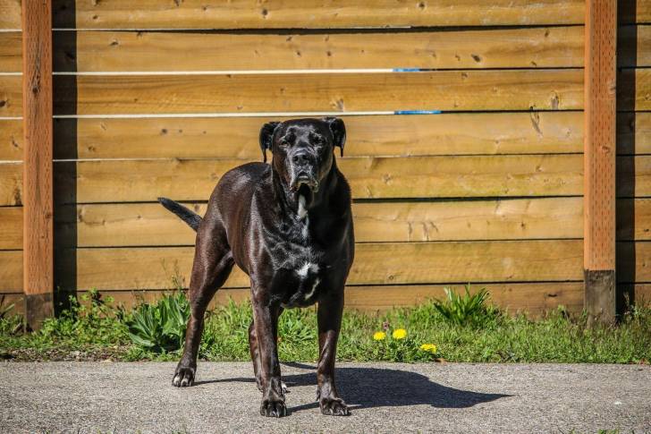Un Bullmasador sur une surface bitumé regardant vers la caméra
