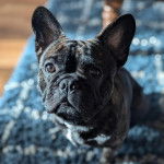 Un French Bullnese assis sur un tapis et semblant détendu