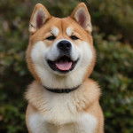 Un Akita Chow tirant la langue et portant un collier autour du cou